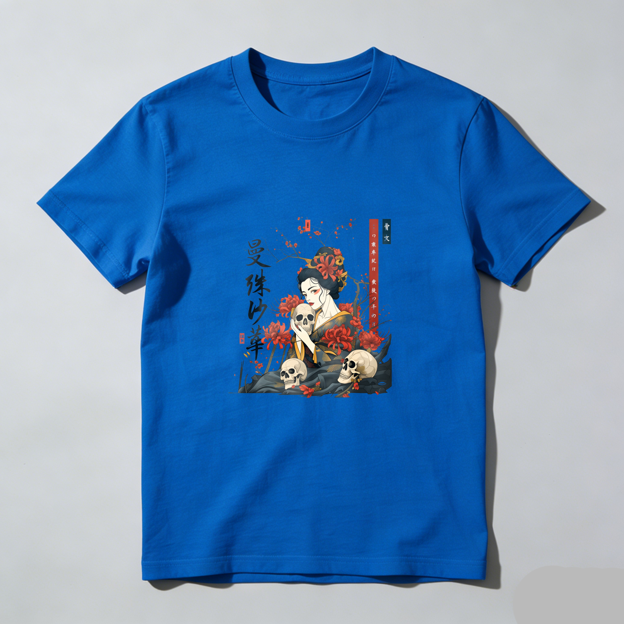 Geisha With Skulls And Cherry Blossoms tshirt 100% cotton