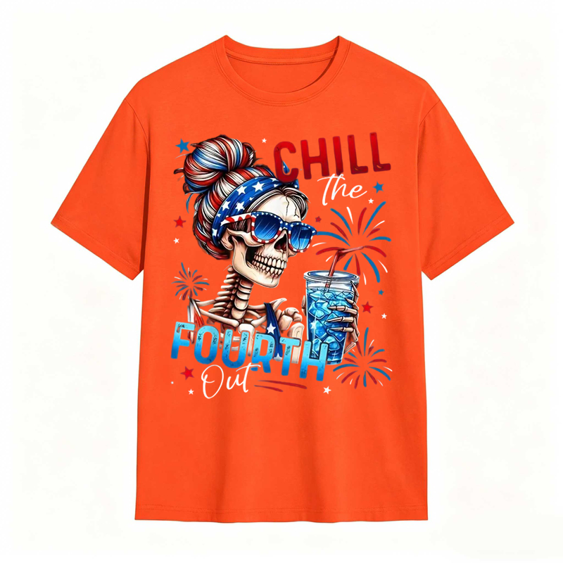Chill The Fourth Out Patriotic Skeleton 4th of July T-Shirt