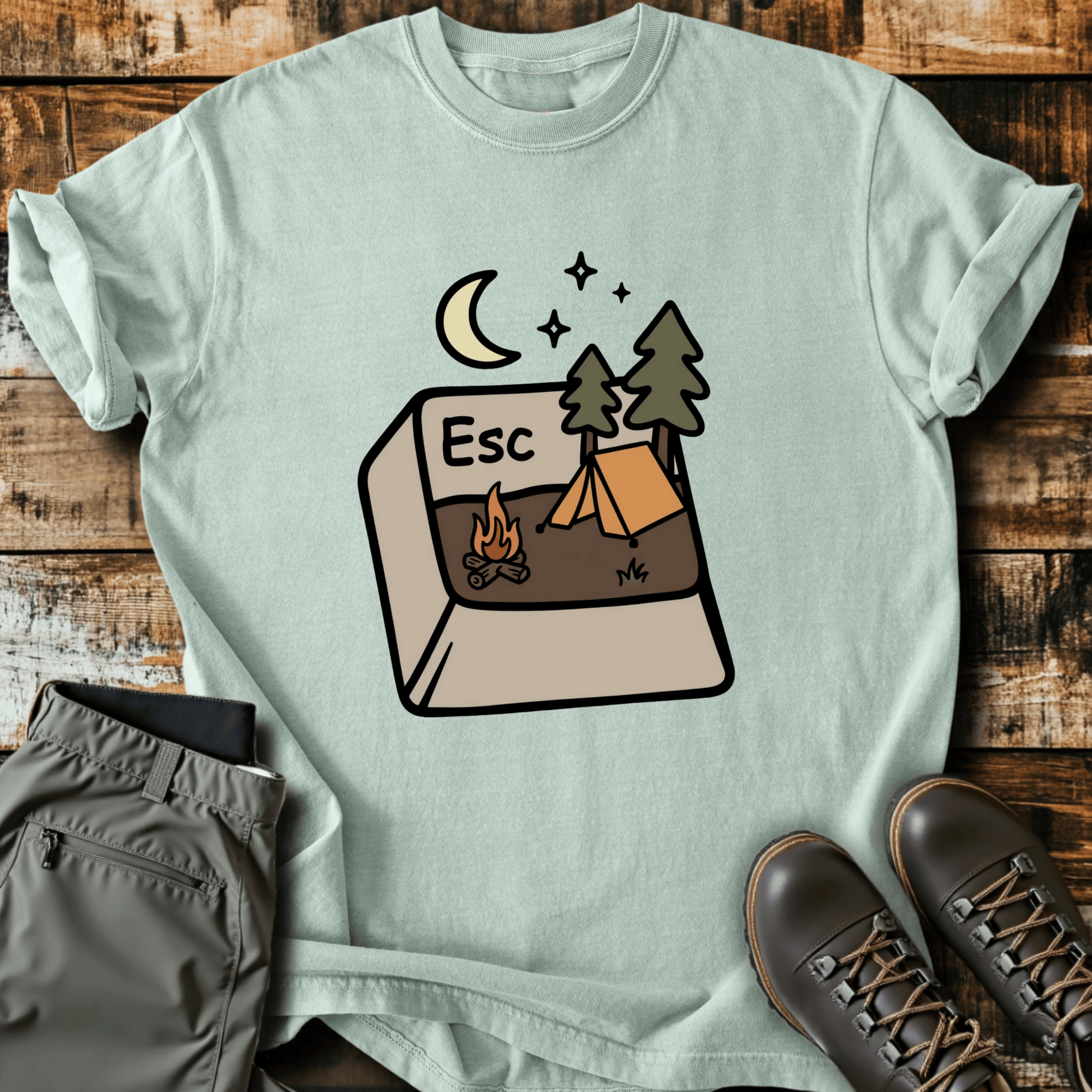 Escape Button Cotton Graphic T-Shirt
