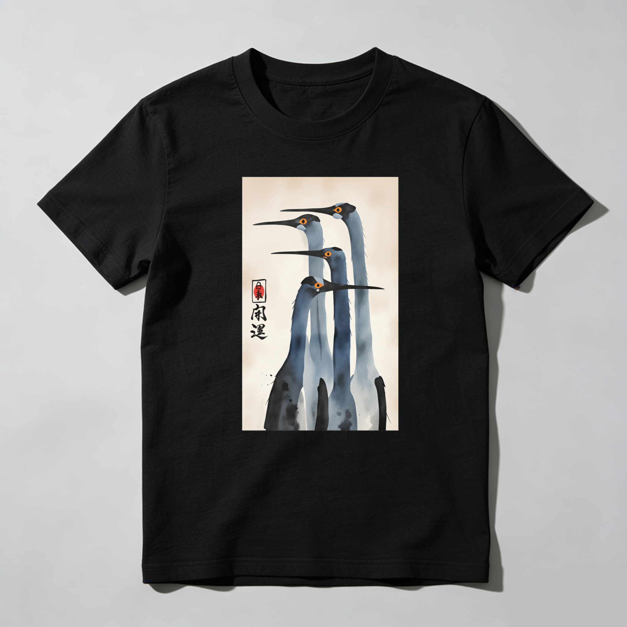 Three Cranes Standing Together In Harmony tshirt 100% cotton