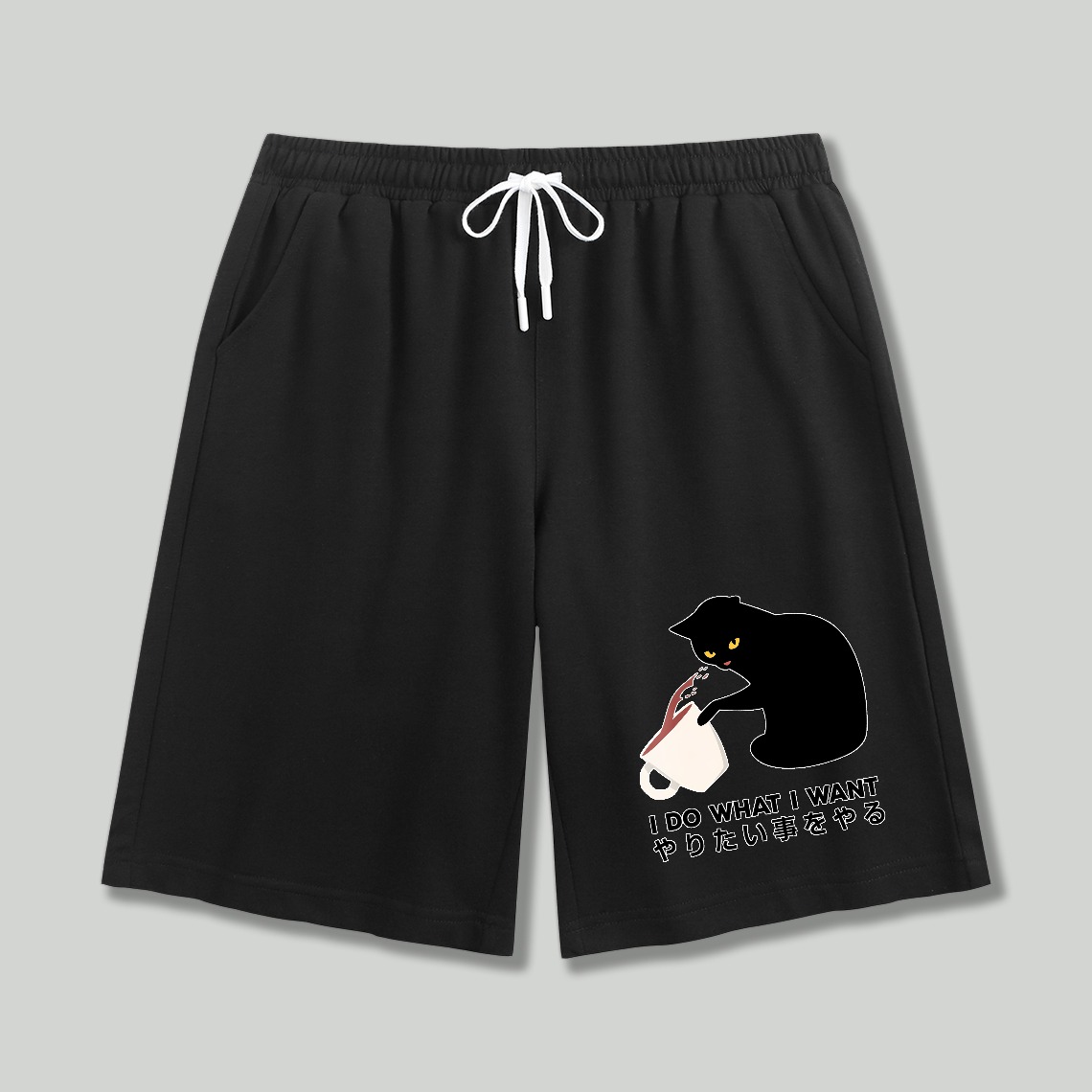 Black Cat With White Mouse And Text I Do What I Want Shorts