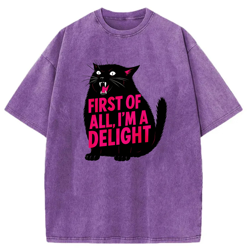Black Cat With Pink Text Delight tshirt 100% cotton