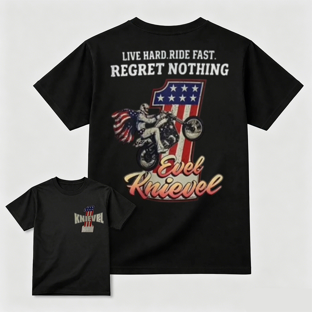 Vintage American Stunt Motorcycle Graphic Double Sided T-Shirt
