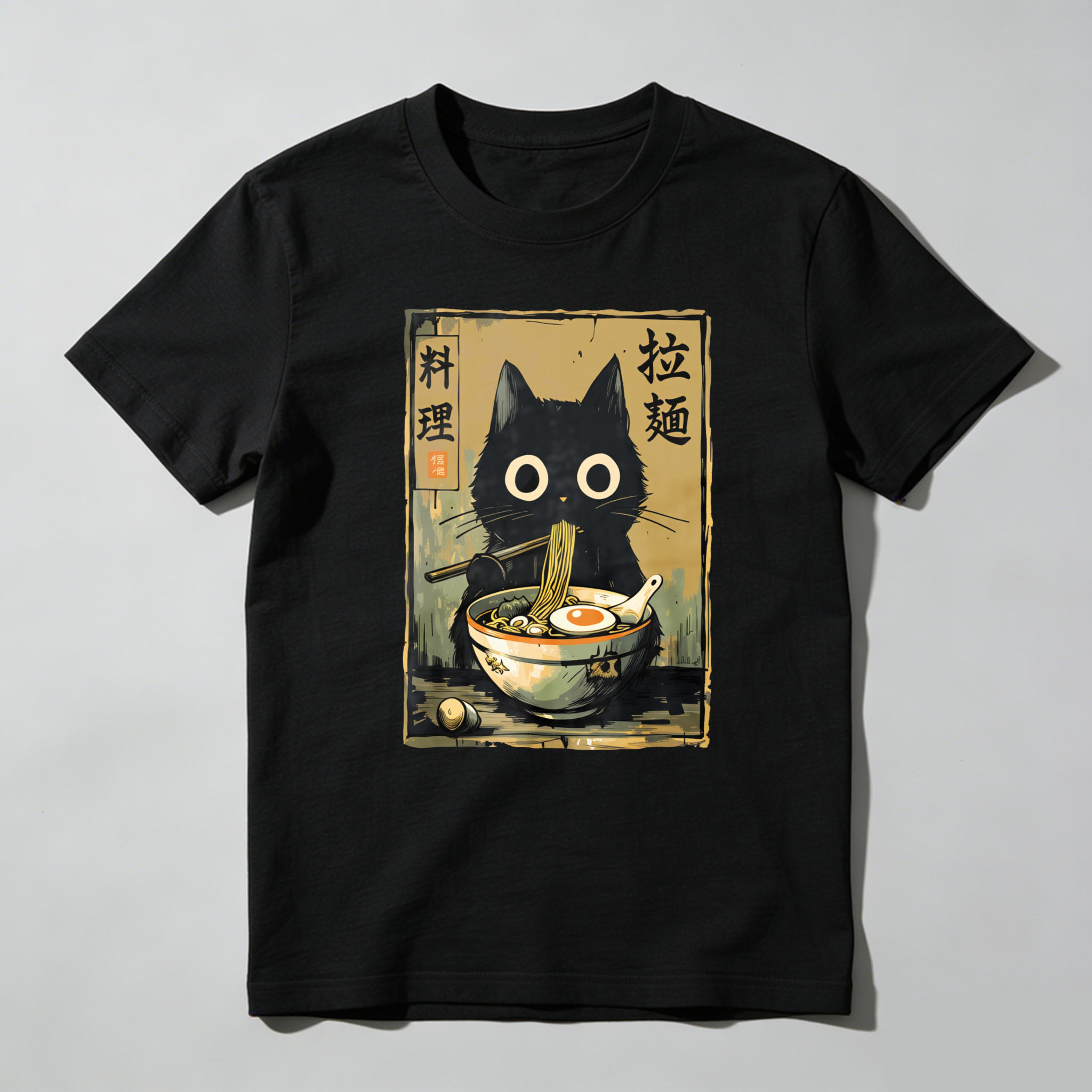Cat Eating Ramen Bowl With Chopsticks tshirt 100% cotton