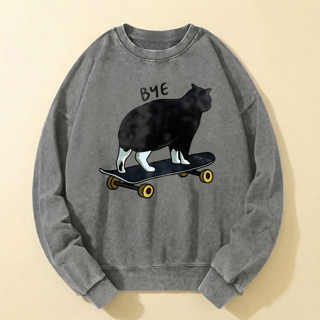 Cute Cat On Skateboard Graphic Sweatshirt For Men And Women Casual Fashion Long Sleeve Pullover Top