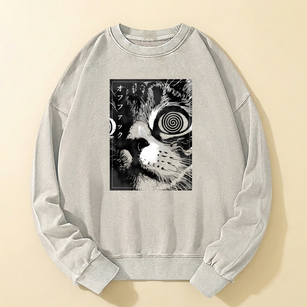Black Cat Spiral Eye Graphic Sweatshirt Unisex Crewneck Long Sleeve Casual Top