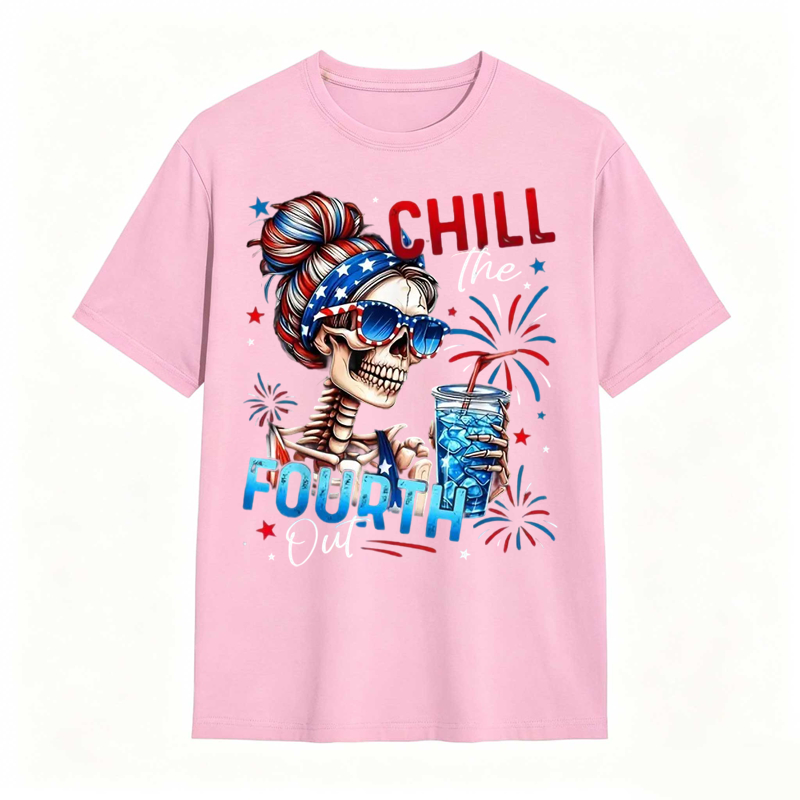 Chill The Fourth Out Patriotic Skeleton 4th of July T-Shirt