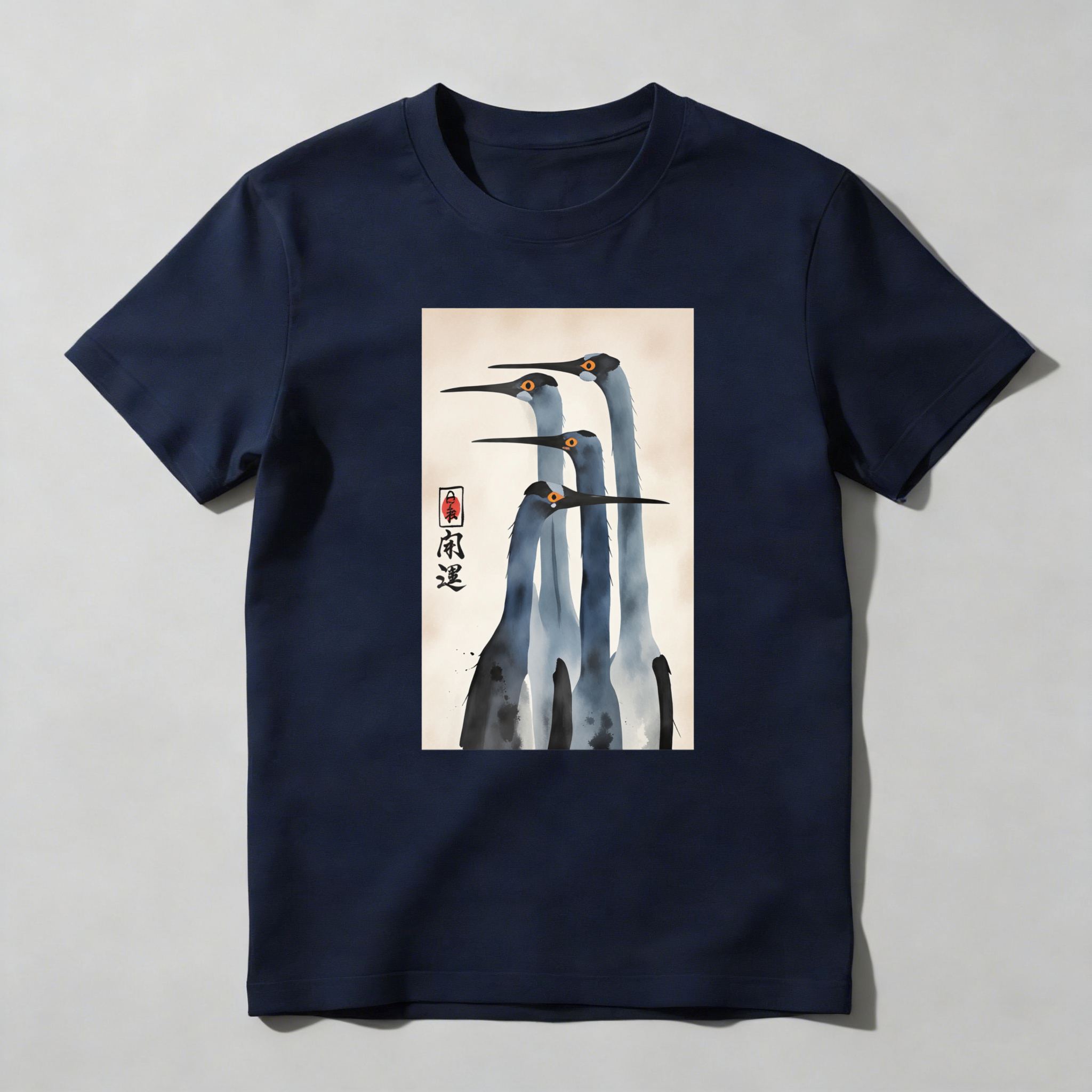 Three Cranes Standing Together In Harmony tshirt 100% cotton
