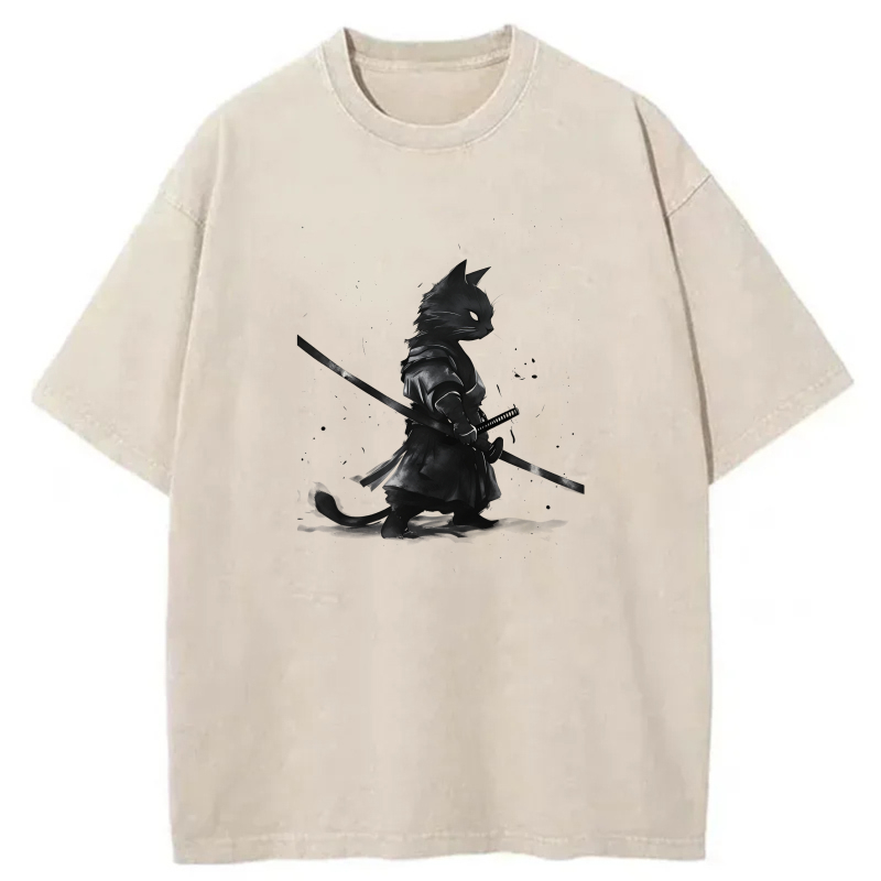 Cat Warrior With Sword Walking tshirt 100% cotton