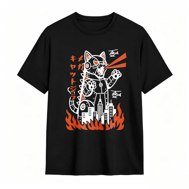 Cat Robot Destroying City With Laser tshirt 100% cotton