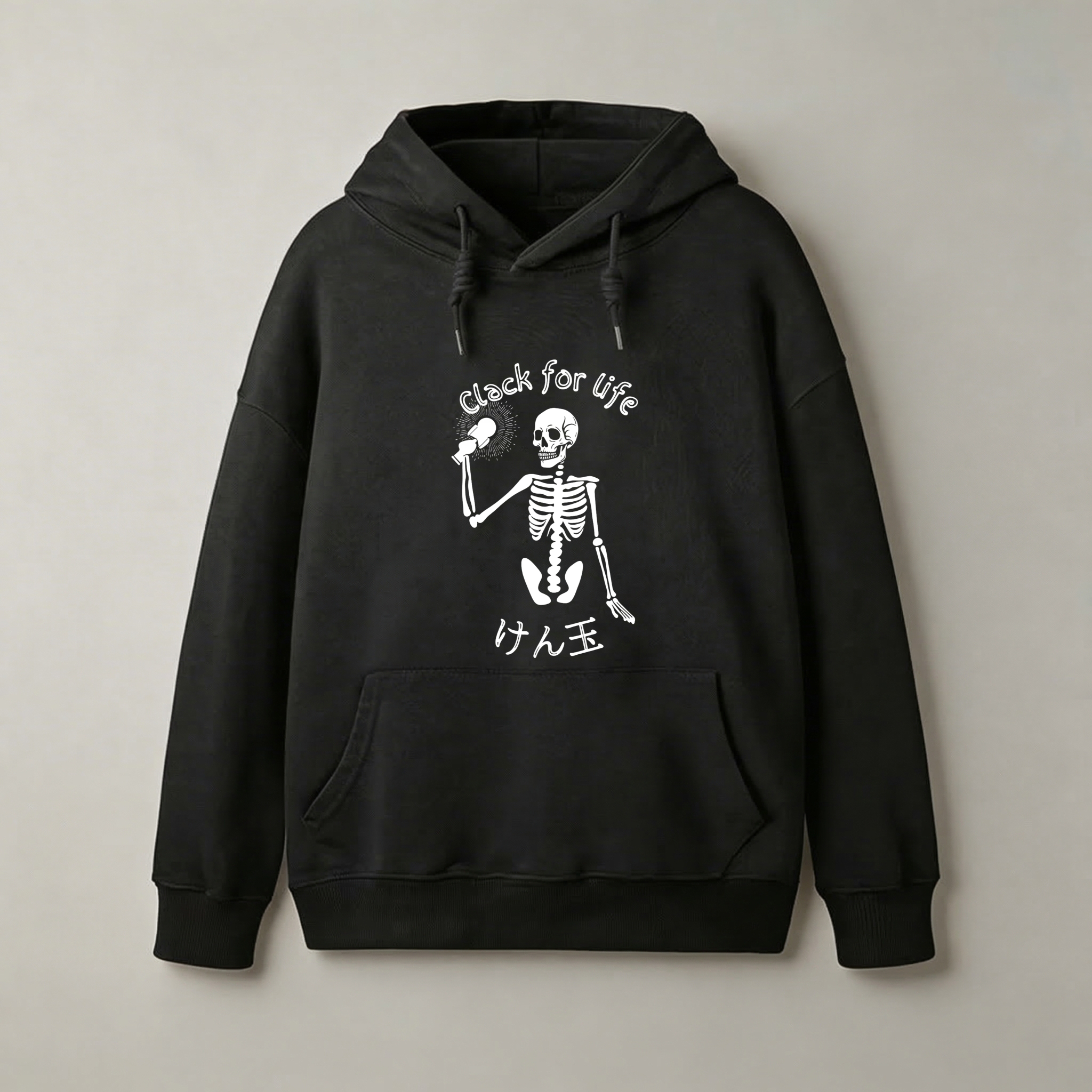 Skeleton Clock For Life Kendo Hoodie Black Sweatshirt With Pocket And Drawstring Capuche