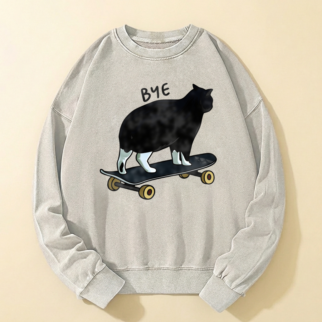Cute Cat On Skateboard Graphic Sweatshirt For Men And Women Casual Fashion Long Sleeve Pullover Top