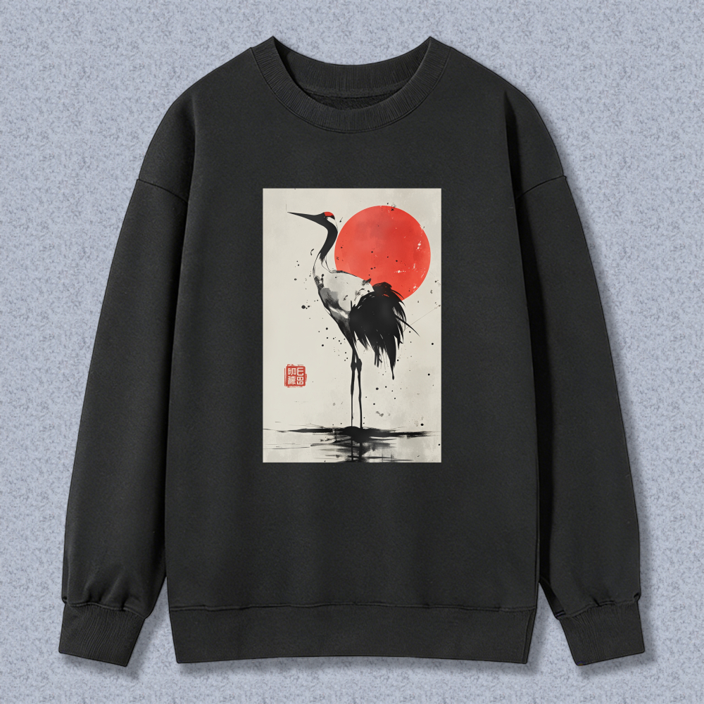 Crane Red Sun Water Reflection Seal Unisex Crewneck Classic Sweatshirt