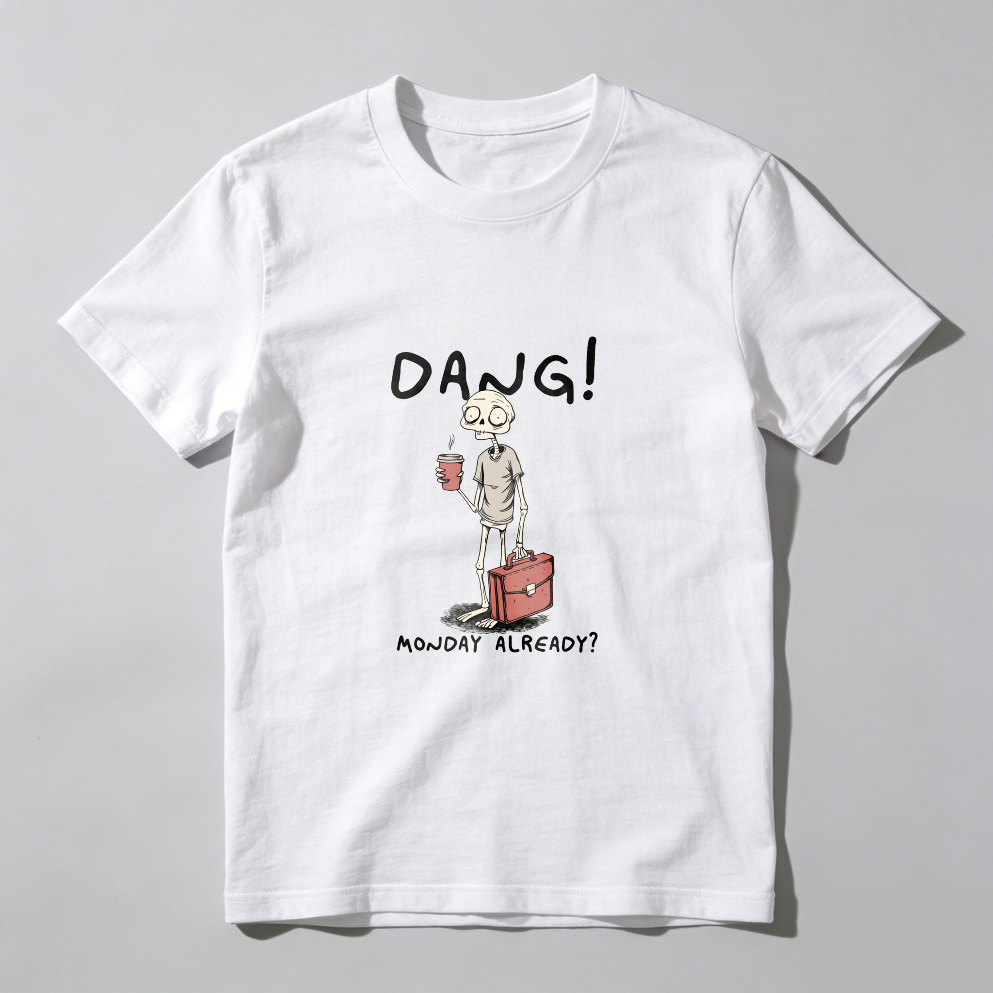 Dang Skeleton Holding Coffee And Suitcase Monday Already tshirt 100% cotton
