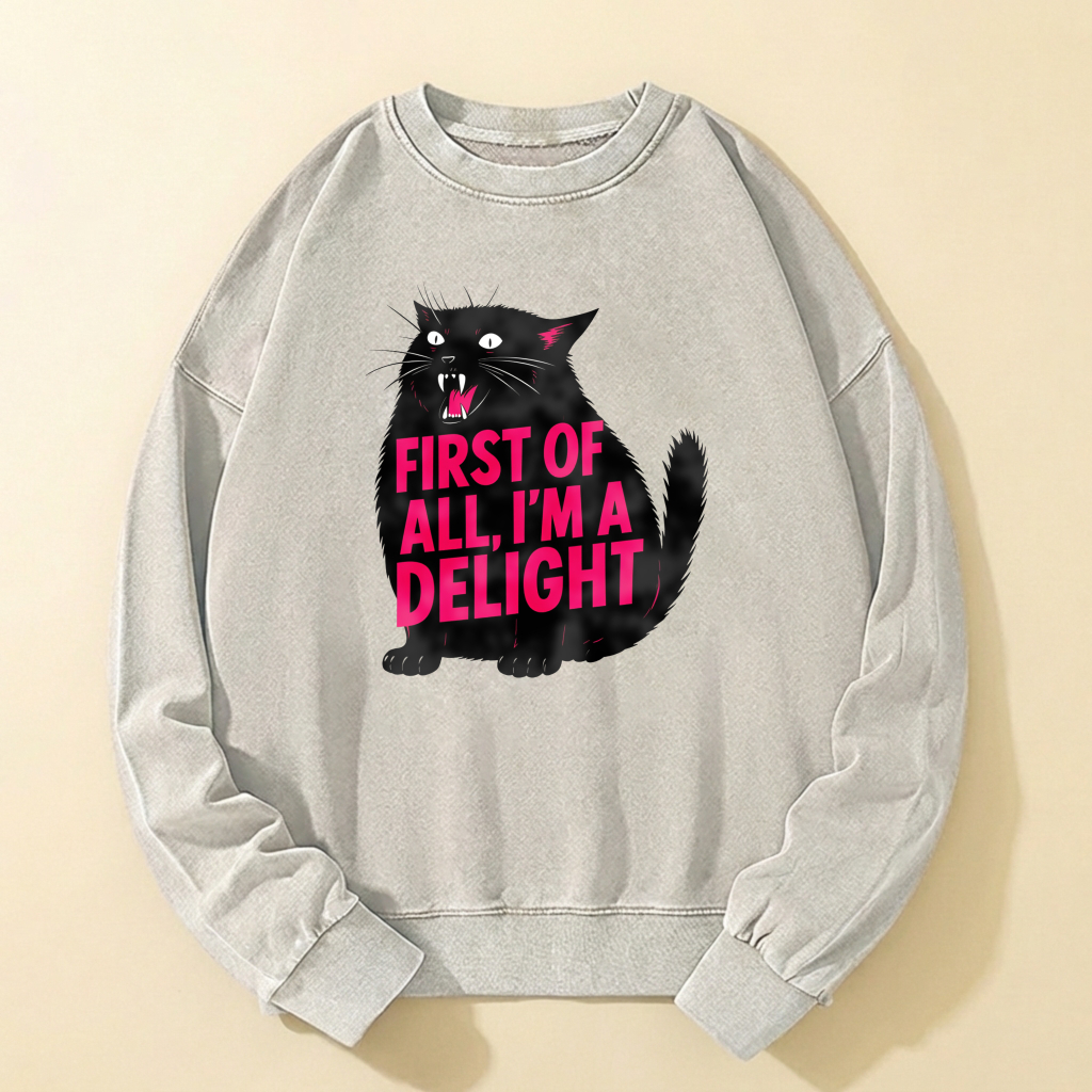 Black Cat Sweatshirt First Of All Im A Delight Graphic Crewneck Pullover Fashion Casual Top For Women And Men