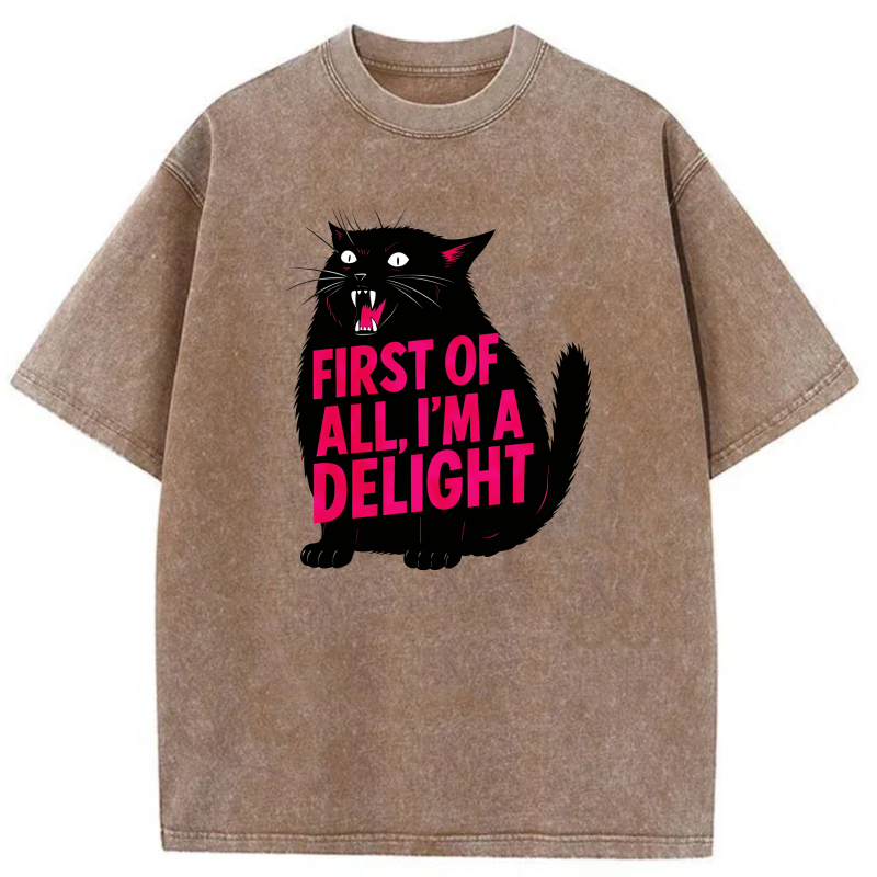 Black Cat With Pink Text Delight tshirt 100% cotton