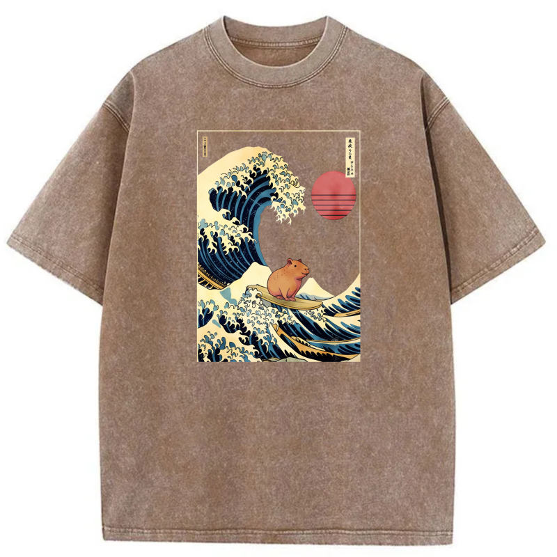 Wave Surfer Hamster Sunset Ocean Art tshirt 100% cotton