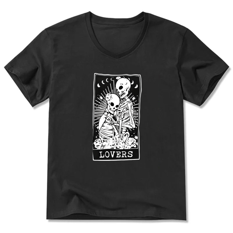 Skeleton Lovers Tarot Card Design Black T-Shirt For Men And Women