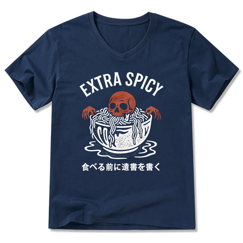 Extra Spicy Ramen Skull T-Shirt With Japanese Text Warning Design
