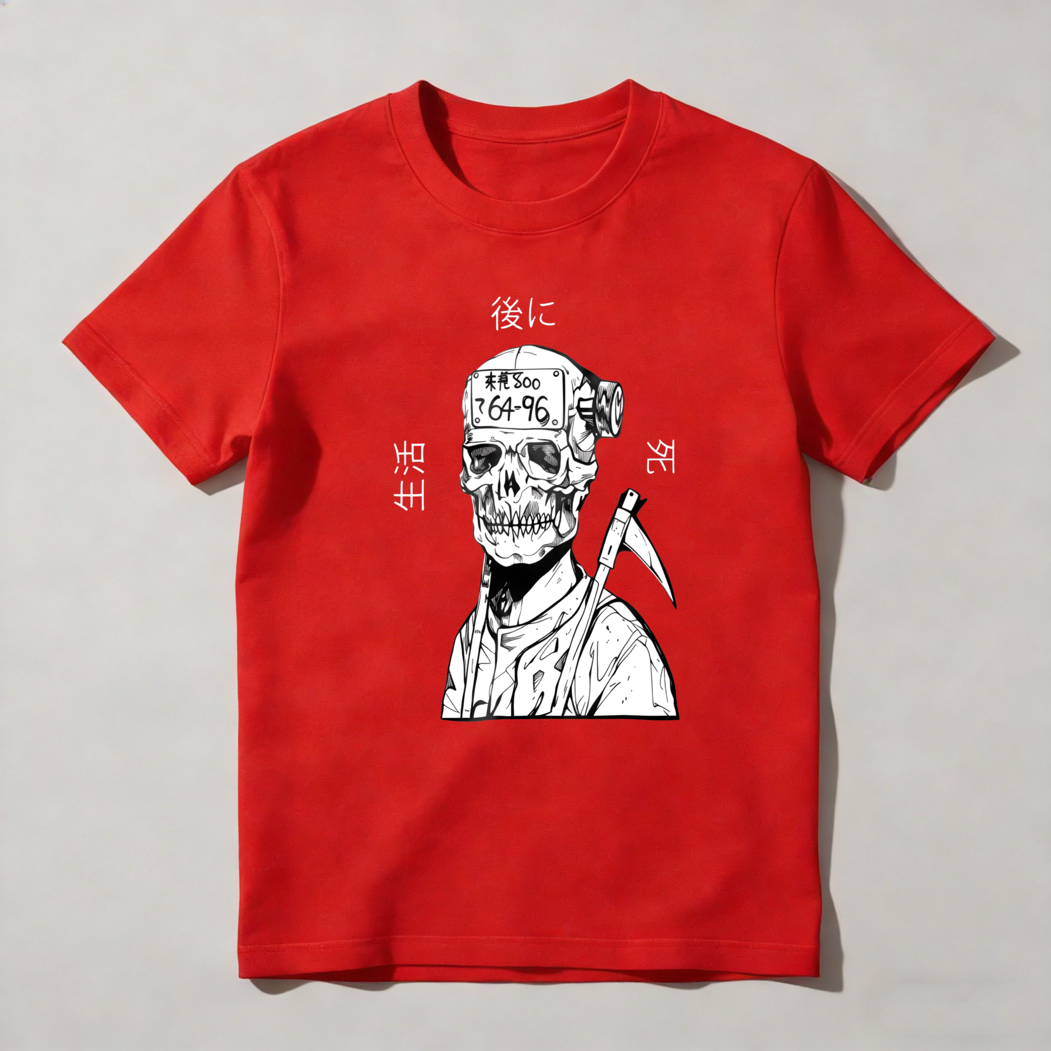 Skull With Scythe And Japanese Text tshirt 100% cotton
