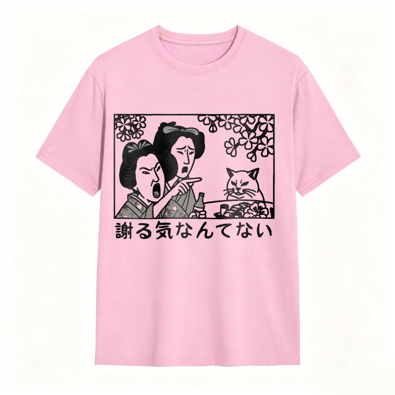 Two Women And Cat With Flowers tshirt 100% cotton