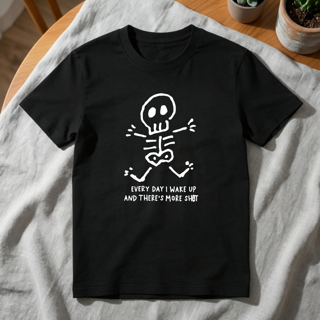 Skeleton With Text Below It tshirt 100% cotton