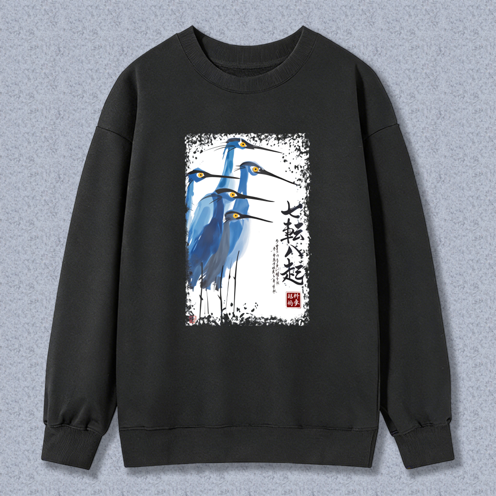 Chinese Painting Heron Art Sweatshirt Unisex Crewneck Long Sleeve Casual Top