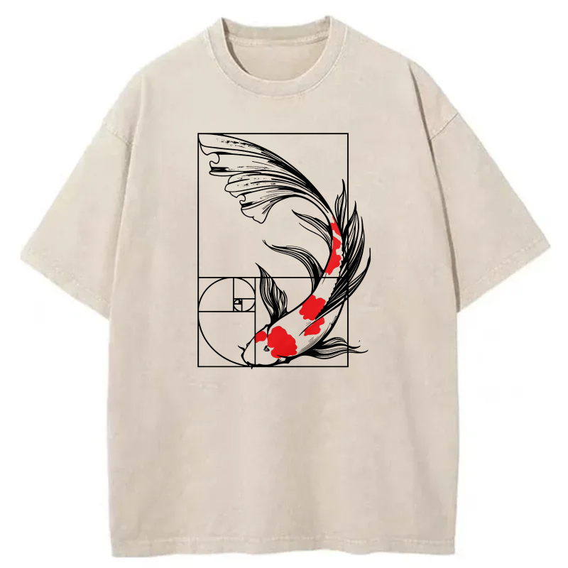 Koi Fish Fibonacci Spiral Design tshirt 100% cotton