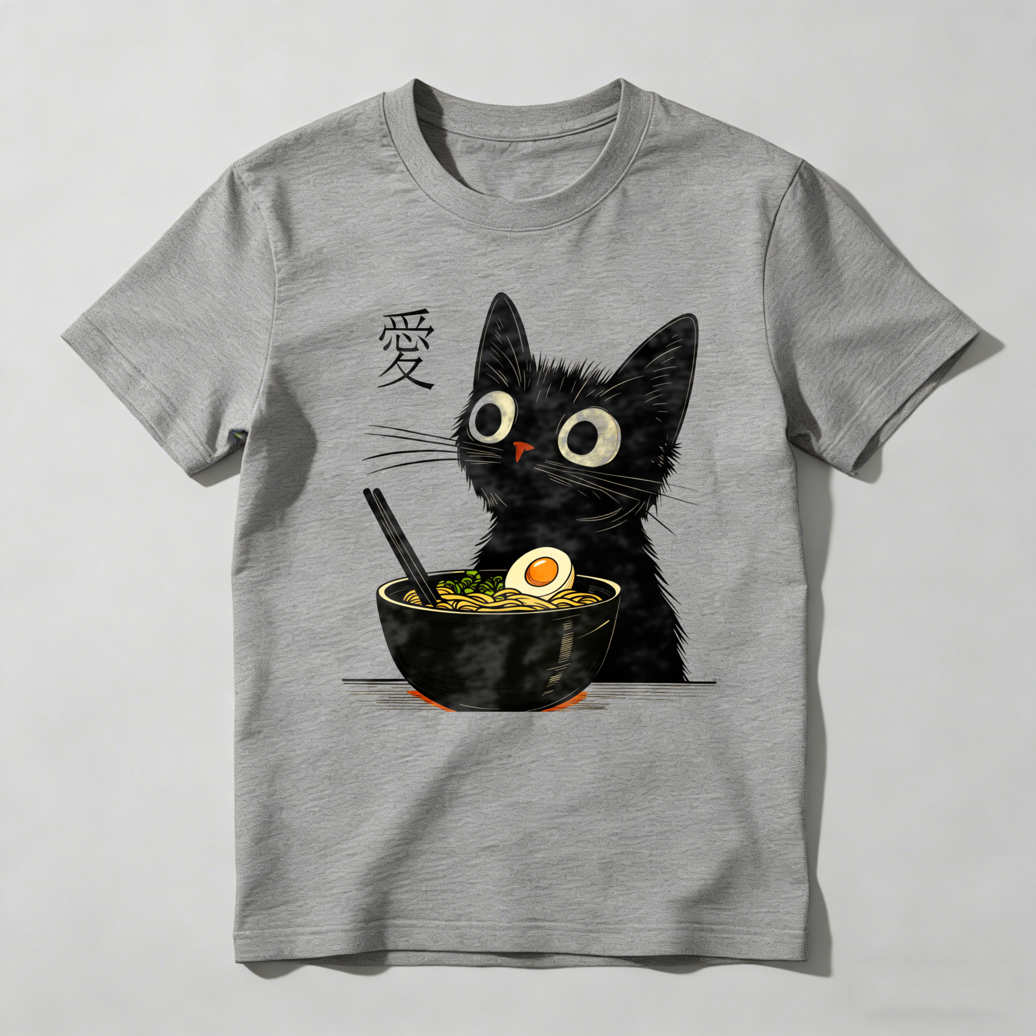 Black Cat With Ramen Bowl And Chopsticks tshirt 100% cotton