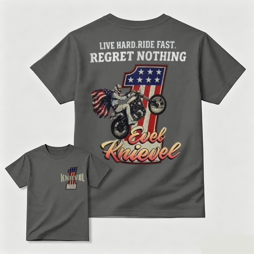 Vintage American Stunt Motorcycle Graphic Double Sided T-Shirt