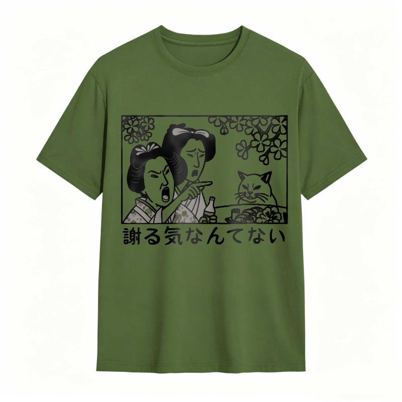 Two Women And Cat With Flowers tshirt 100% cotton