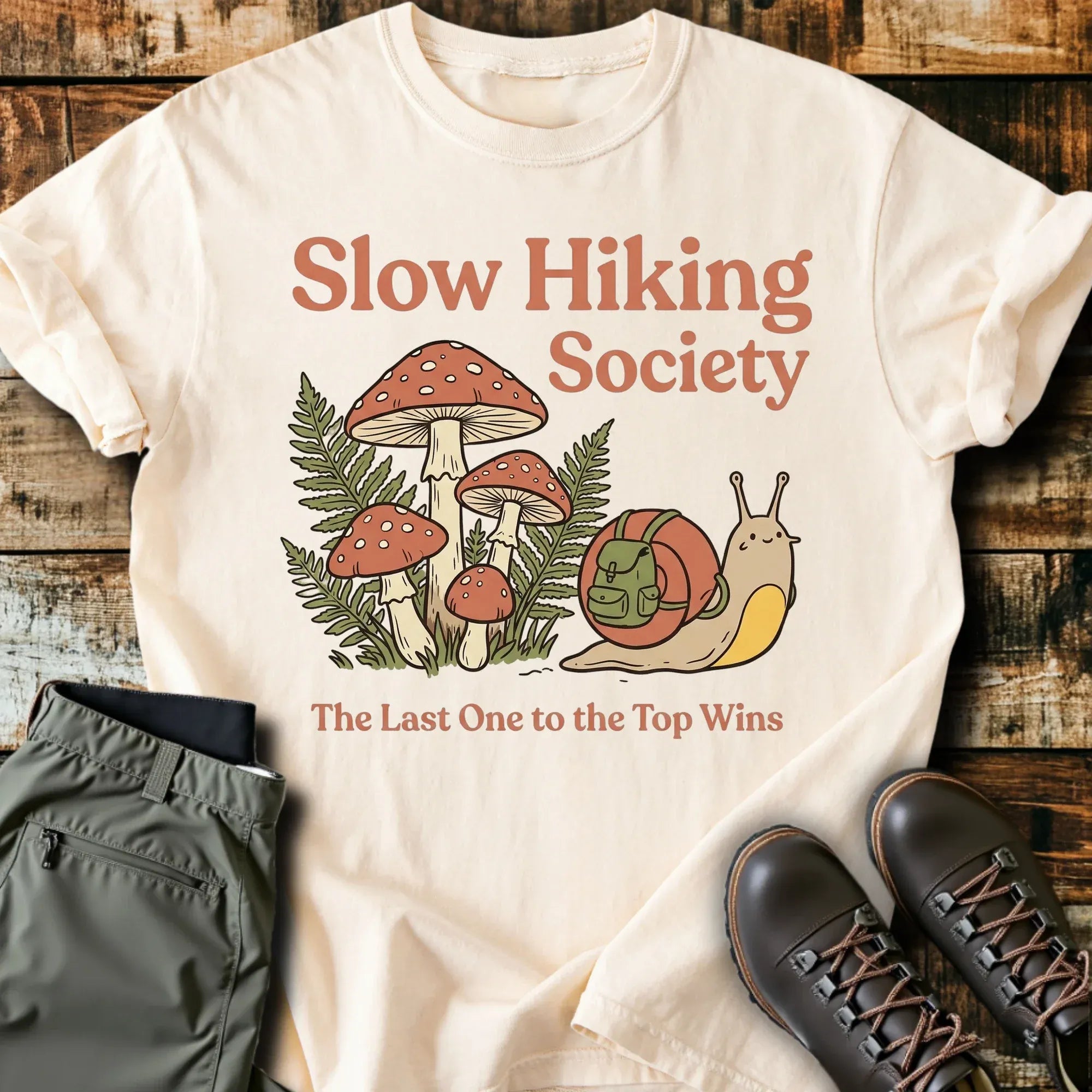 Slow Hiking Society Snail Cotton Graphic T-Shirt