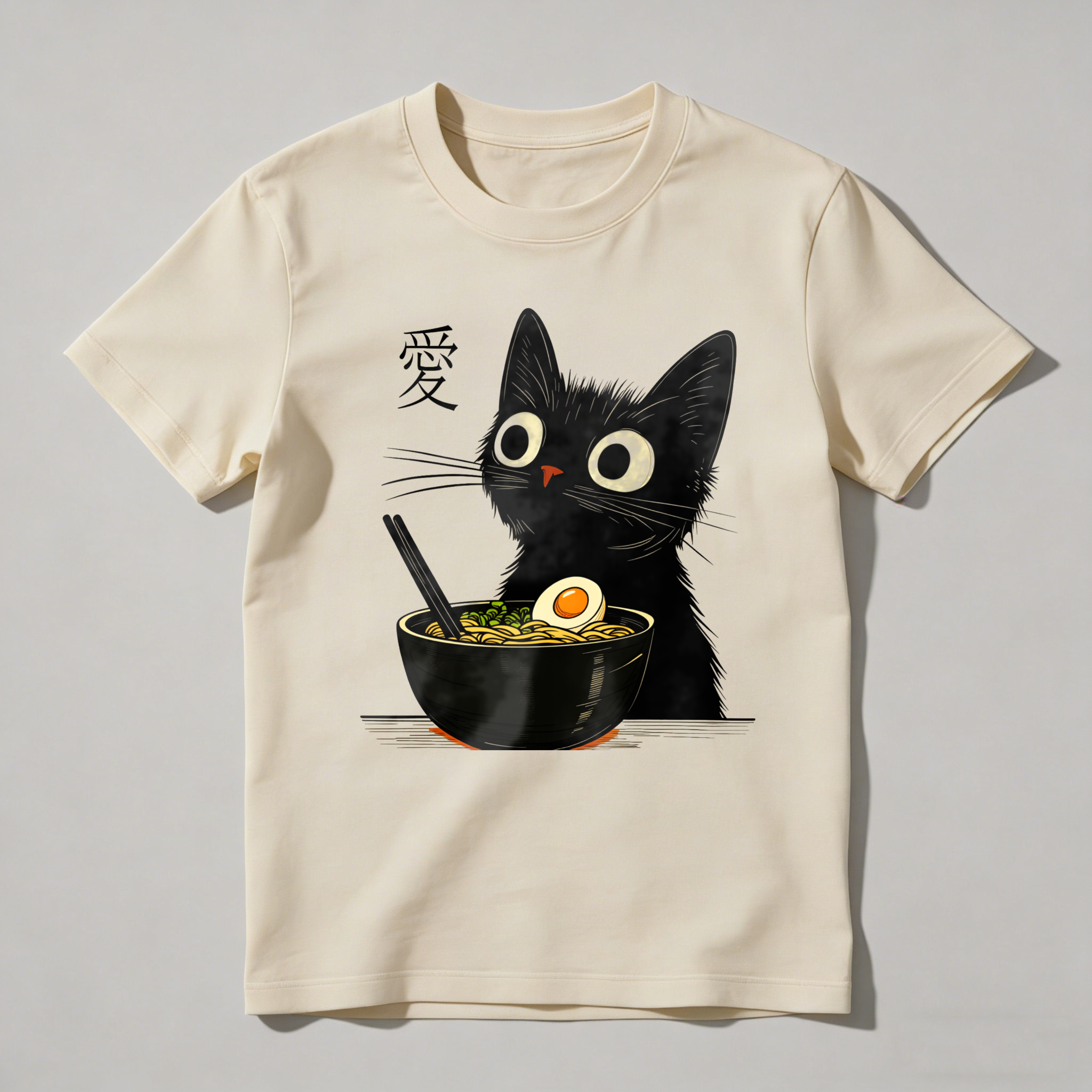 Black Cat With Ramen Bowl And Chopsticks tshirt 100% cotton