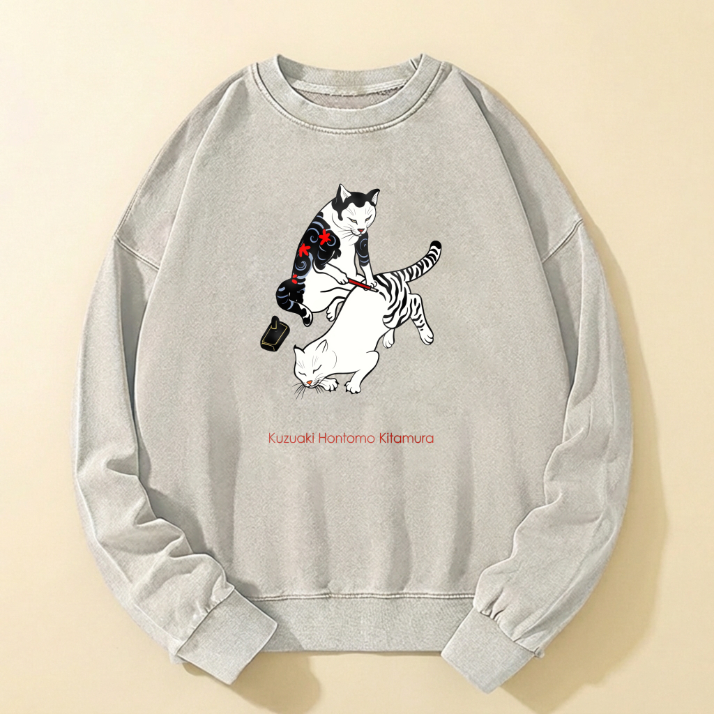 Cat And Tiger Graphic Sweatshirt Unisex Cotton Pullover Casual Top For Men Women