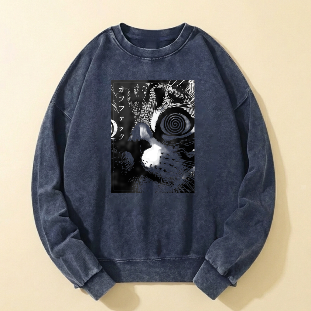 Black Cat Spiral Eye Graphic Sweatshirt Unisex Crewneck Long Sleeve Casual Top