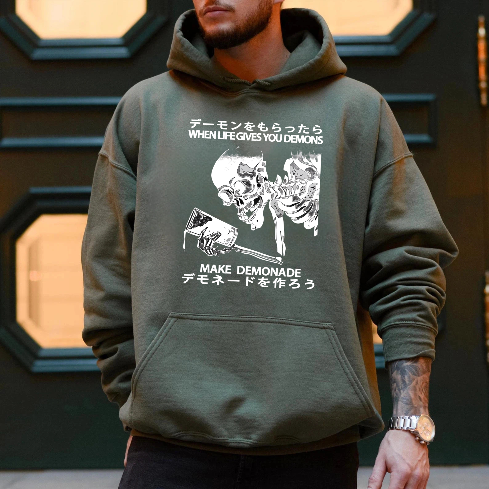 When Life Gives You Demons Make Demonade Hoodie With Skull And Axe Design