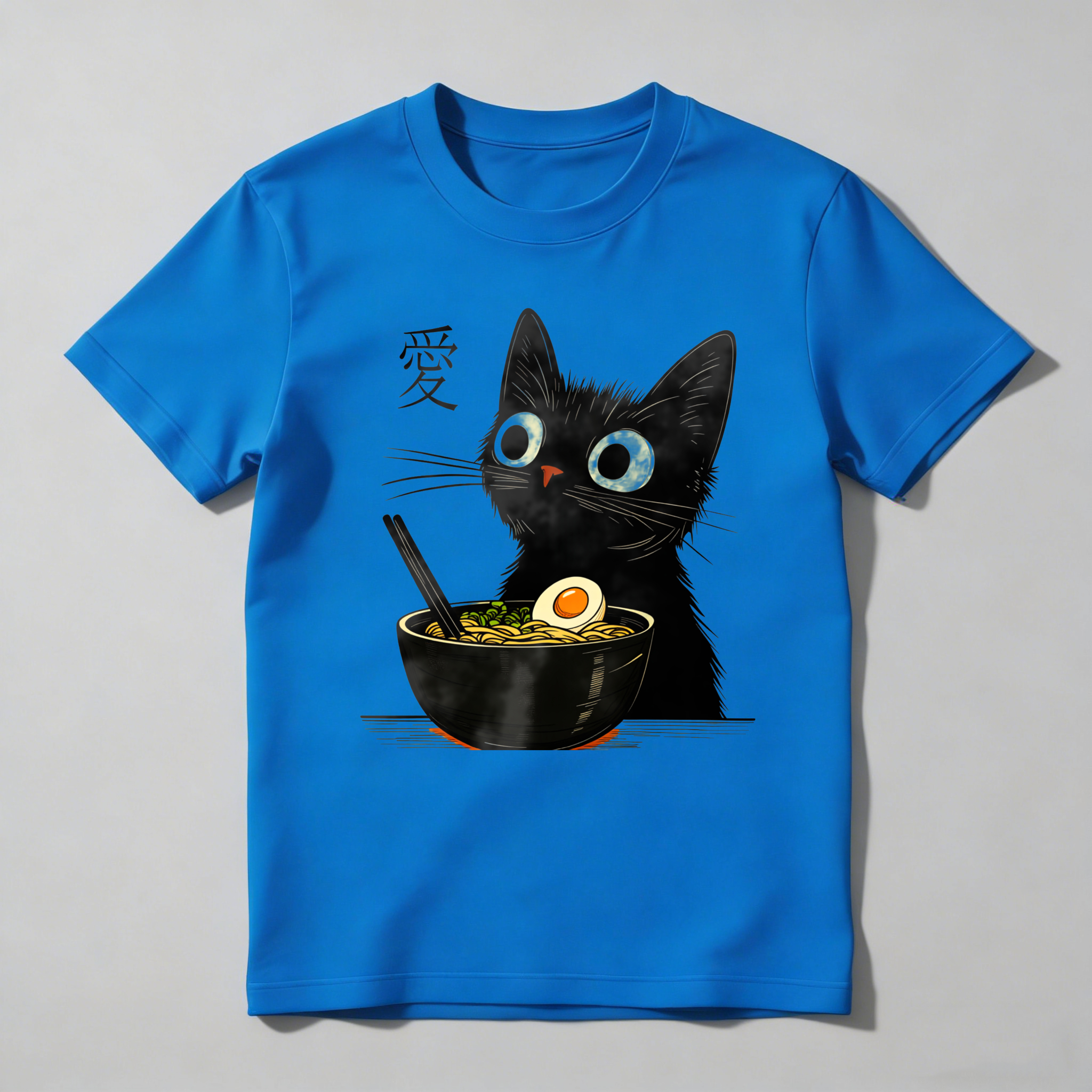 Black Cat With Ramen Bowl And Chopsticks tshirt 100% cotton