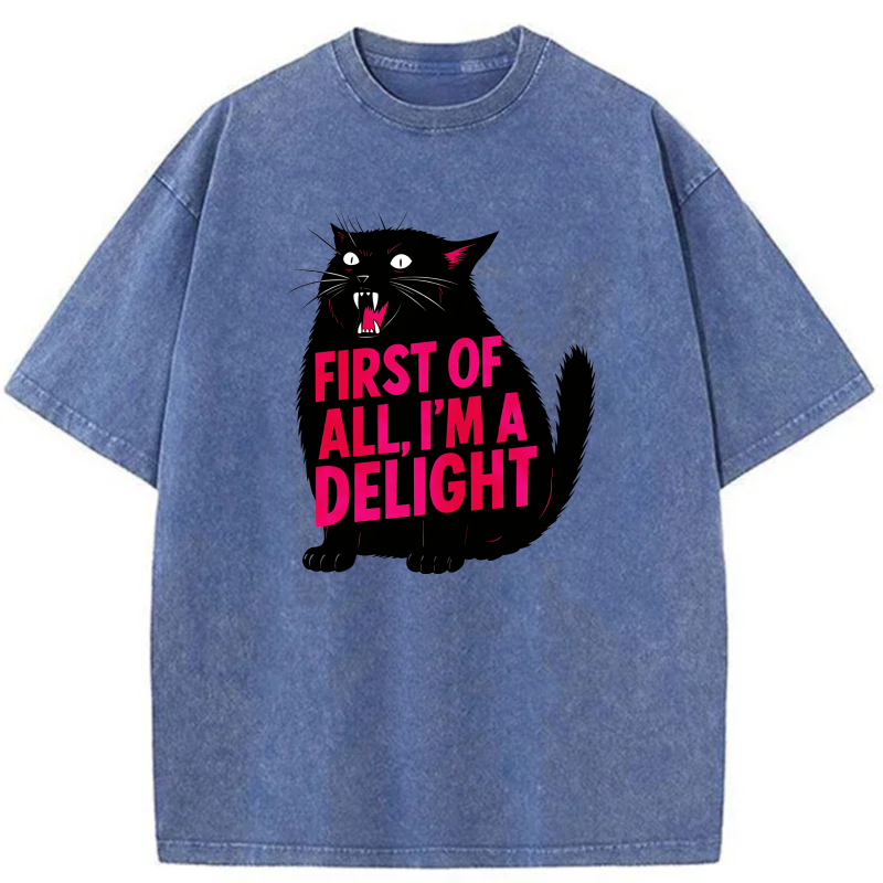 Black Cat With Pink Text Delight tshirt 100% cotton