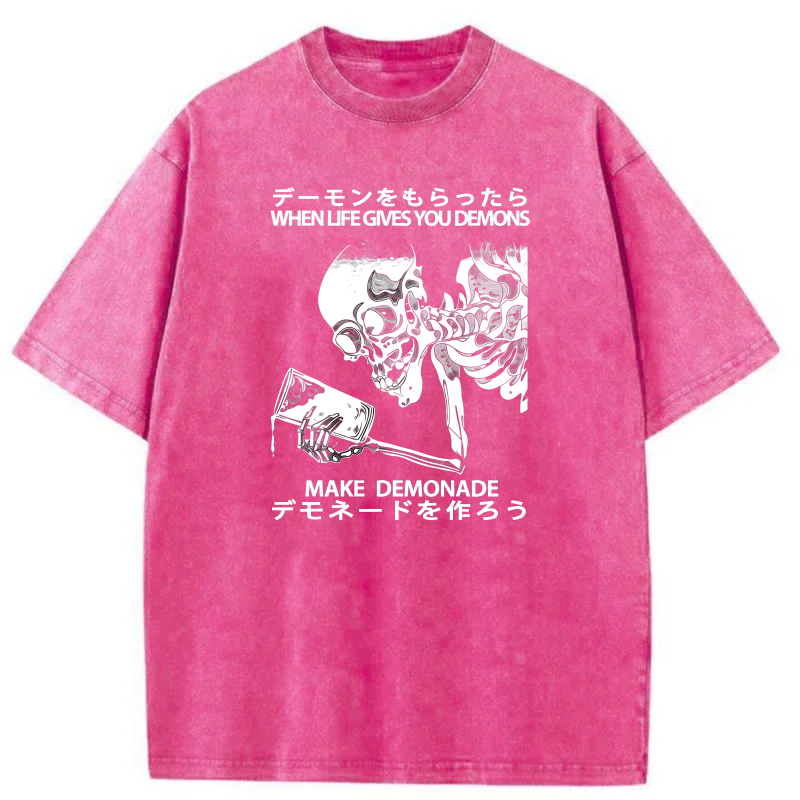 Demon Skeleton Making Lemonade With Text tshirt 100% cotton