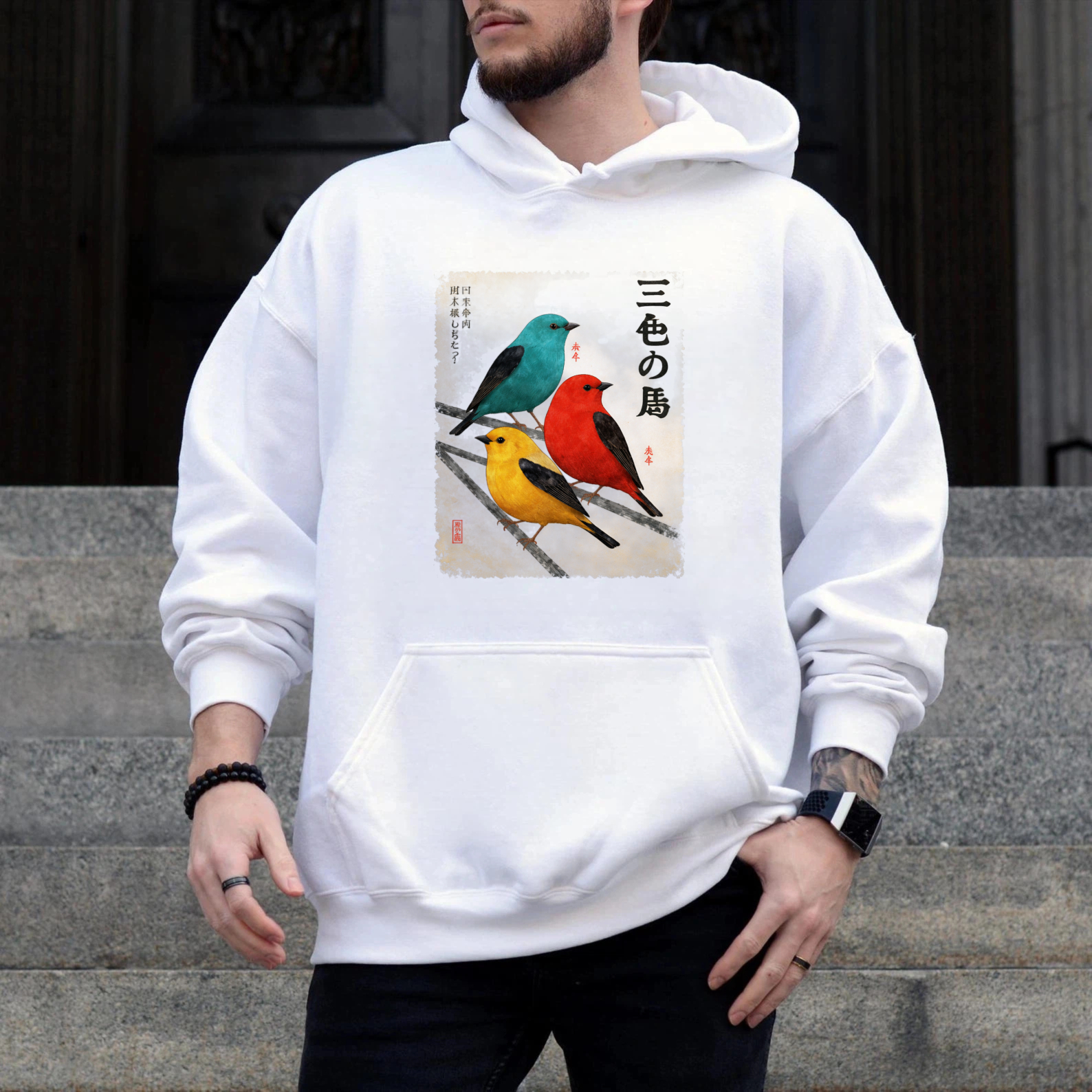 Colorful Birds Art Print Hoodie Unisex Sweatshirt With Front Pocket And Drawstring Hood