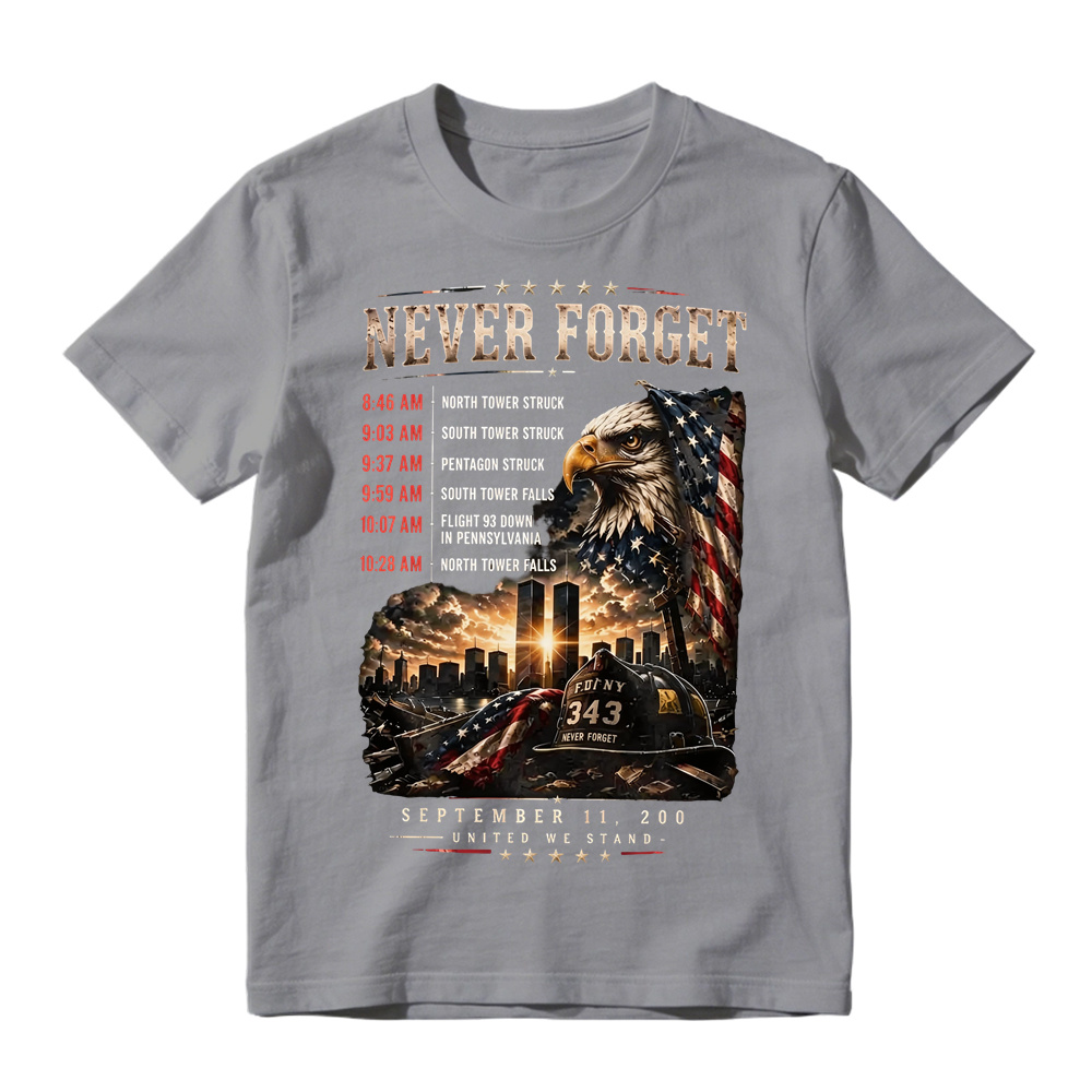 Never Forget 25th Anniversary Patriotic Tee, 9/11 Anniversary T-Shirt, September 11 Memorial Shirt