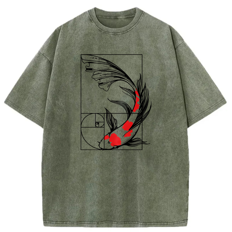 Koi Fish Fibonacci Spiral Design tshirt 100% cotton