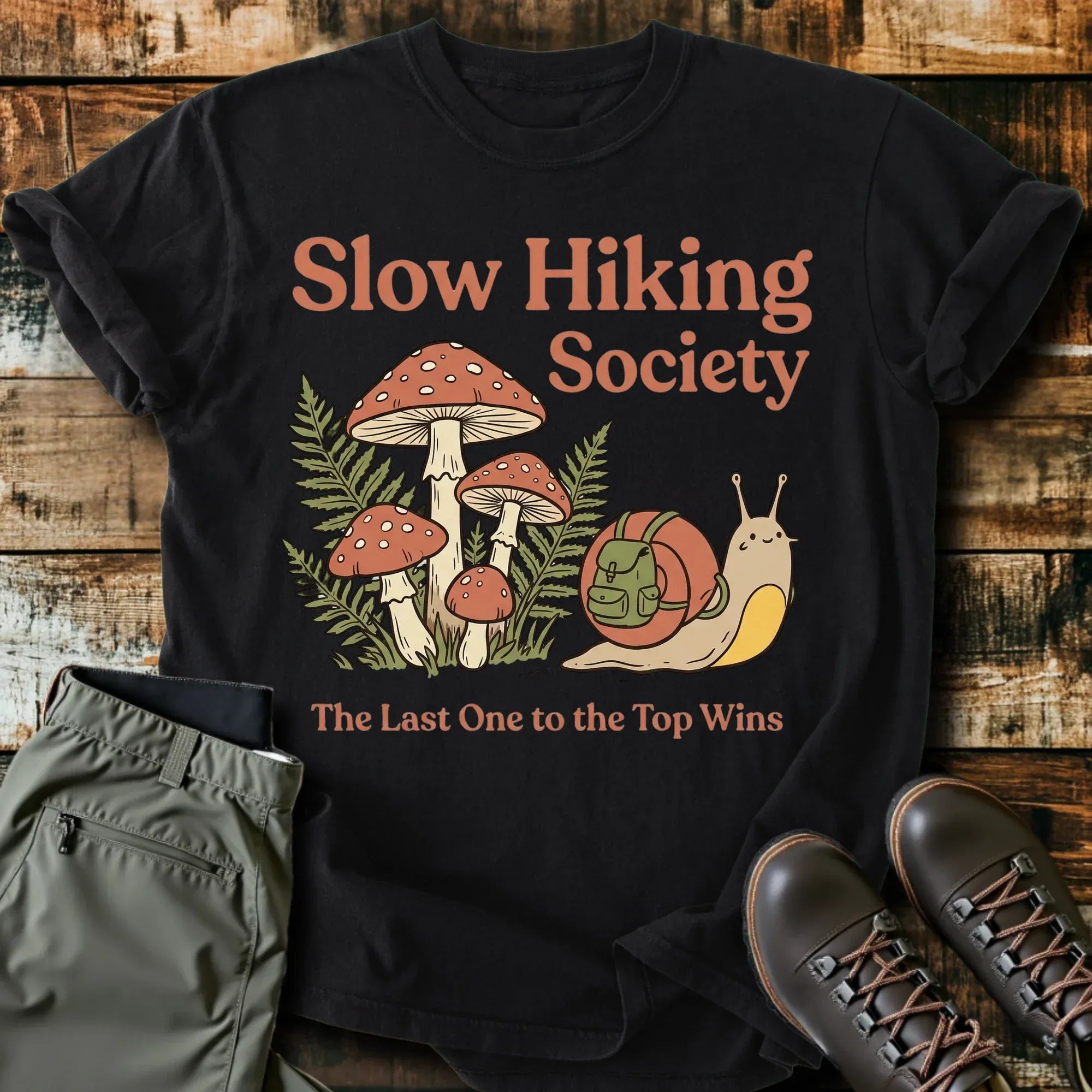 Slow Hiking Society Snail Cotton Graphic T-Shirt