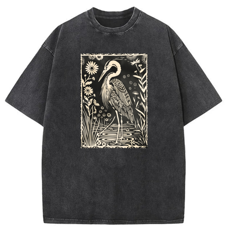 Herons Standing In Water With Flowers And Plants tshirt 100% cotton