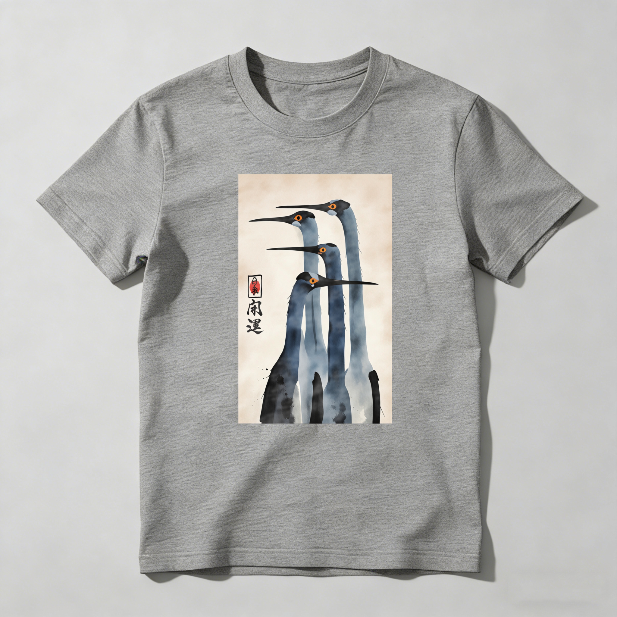 Three Cranes Standing Together In Harmony tshirt 100% cotton