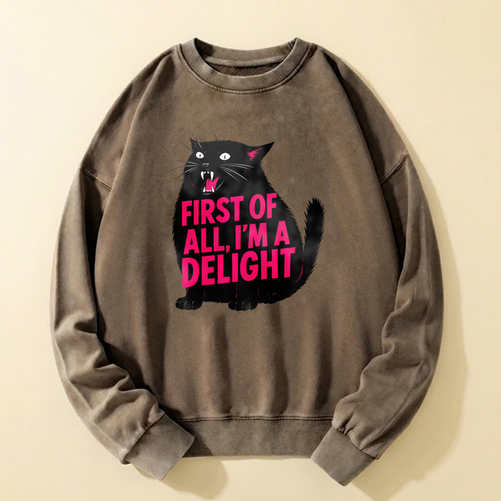 Black Cat Sweatshirt First Of All Im A Delight Graphic Crewneck Pullover Fashion Casual Top For Women And Men