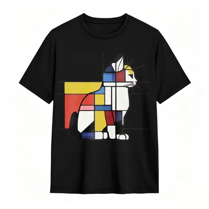 Geometric Cat Abstract Art Design tshirt 100% cotton
