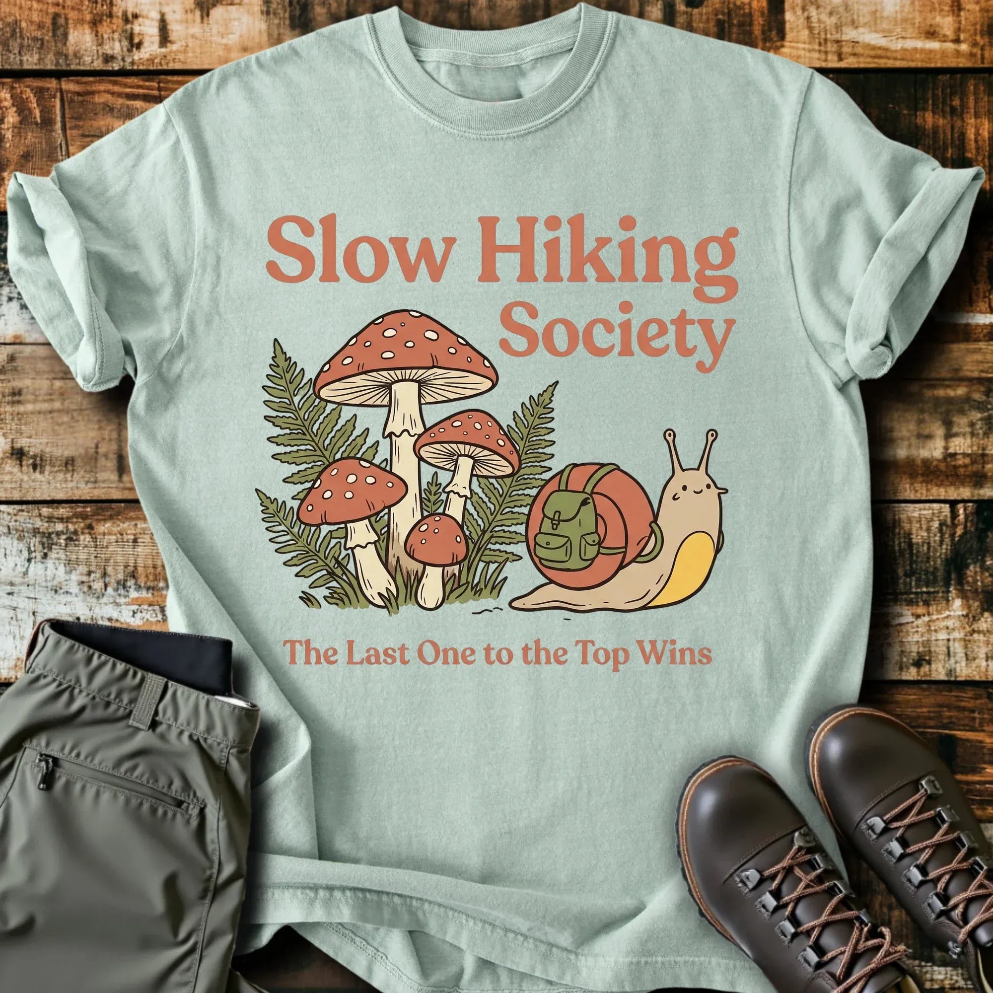 Slow Hiking Society Snail Cotton Graphic T-Shirt