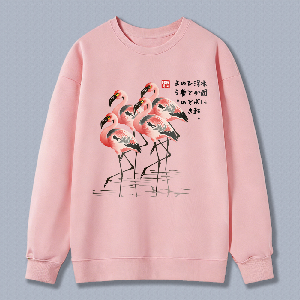 Flamingo Print Crewneck Sweatshirt Unisex Casual Long Sleeve Pullover Fashion Top For Men Women