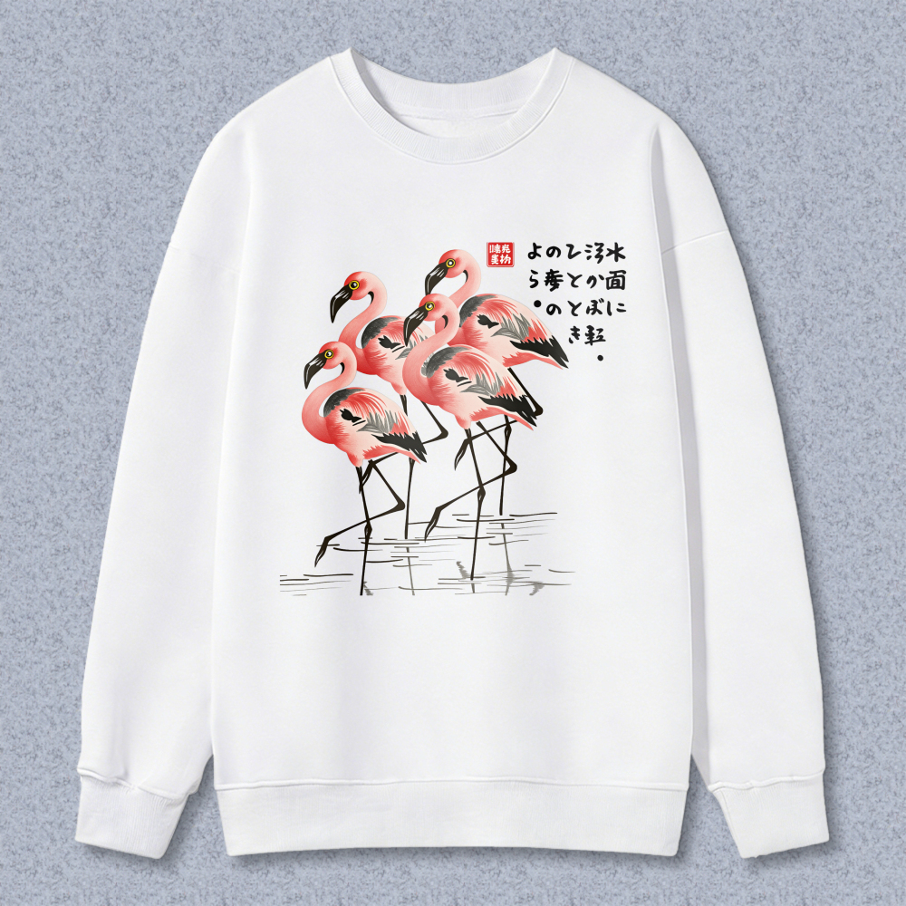 Flamingo Print Crewneck Sweatshirt Unisex Casual Long Sleeve Pullover Fashion Top For Men Women